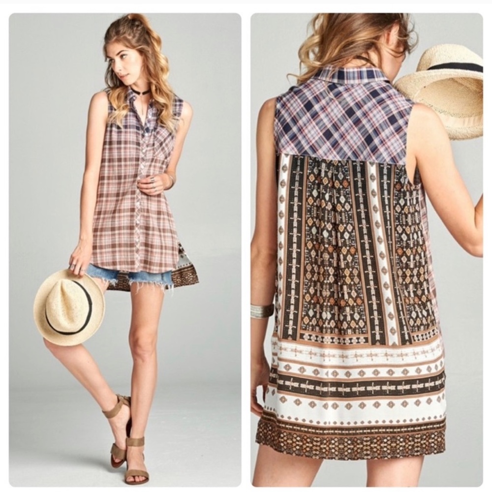 Boho High-Low Button-Up Blouse - Picture 2 of 7